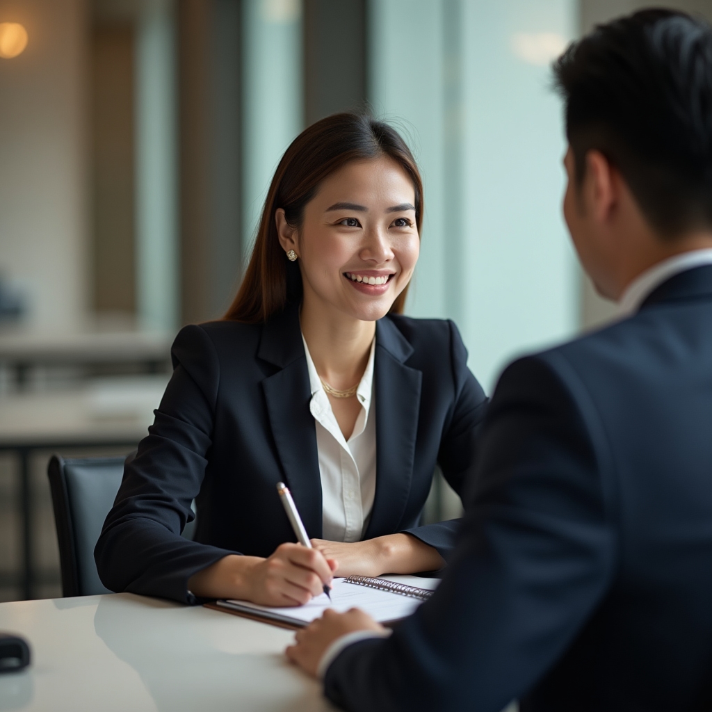 Сотрудник фронт-офиса банка консультирует клиента