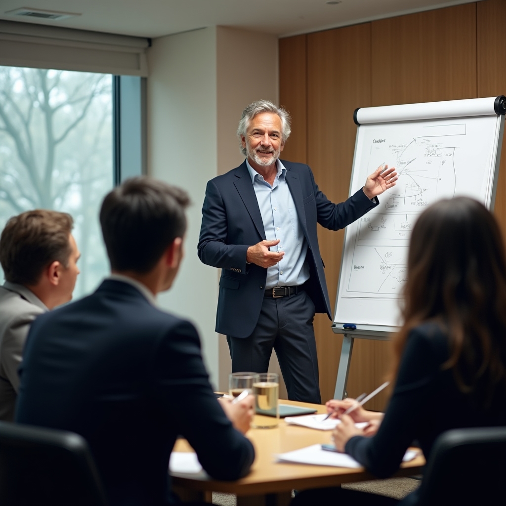 Тренер ведёт групповую сессию по клиентскому сервису